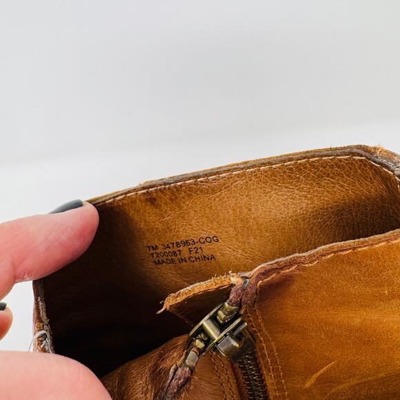 Frye Cara Short Ankle Boots Tan Leather Stacked Heel Western Style Size 7M - Picture 4 of 14